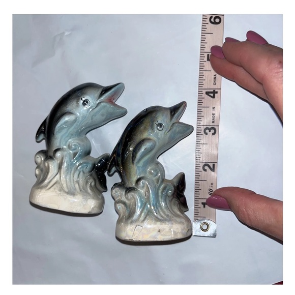 DOLPHIN Salt & Pepper Shakers Anthropomorphic Hand Painted Ceramic Japan Vintage - Picture 3 of 7